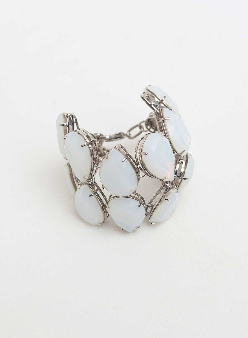 PULSEIRA MARESIA CRISTAIS BRANCO LEITOSO BANHO RÓDIO BRANCO