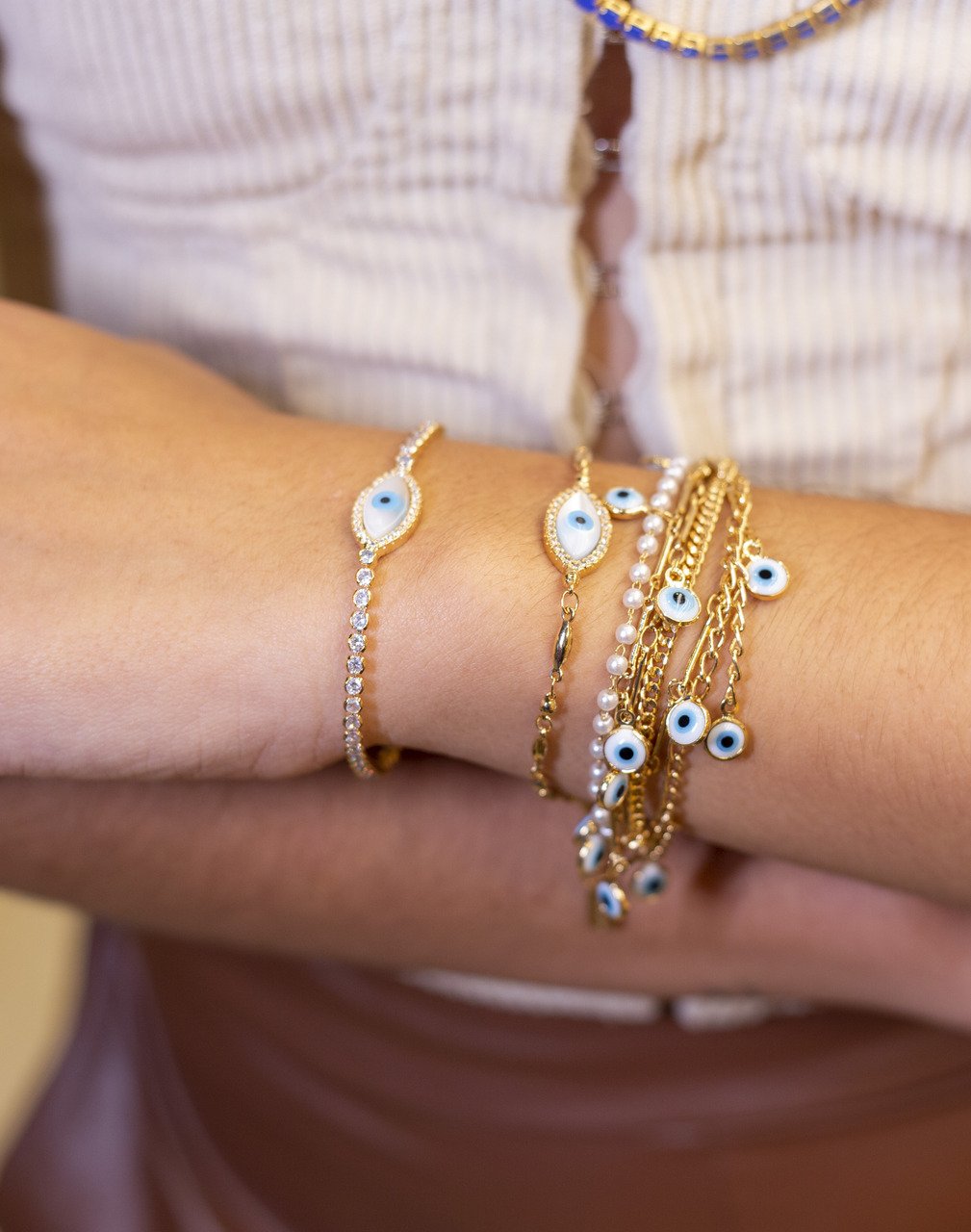 PULSEIRA OLHO GREGO BANHO OURO