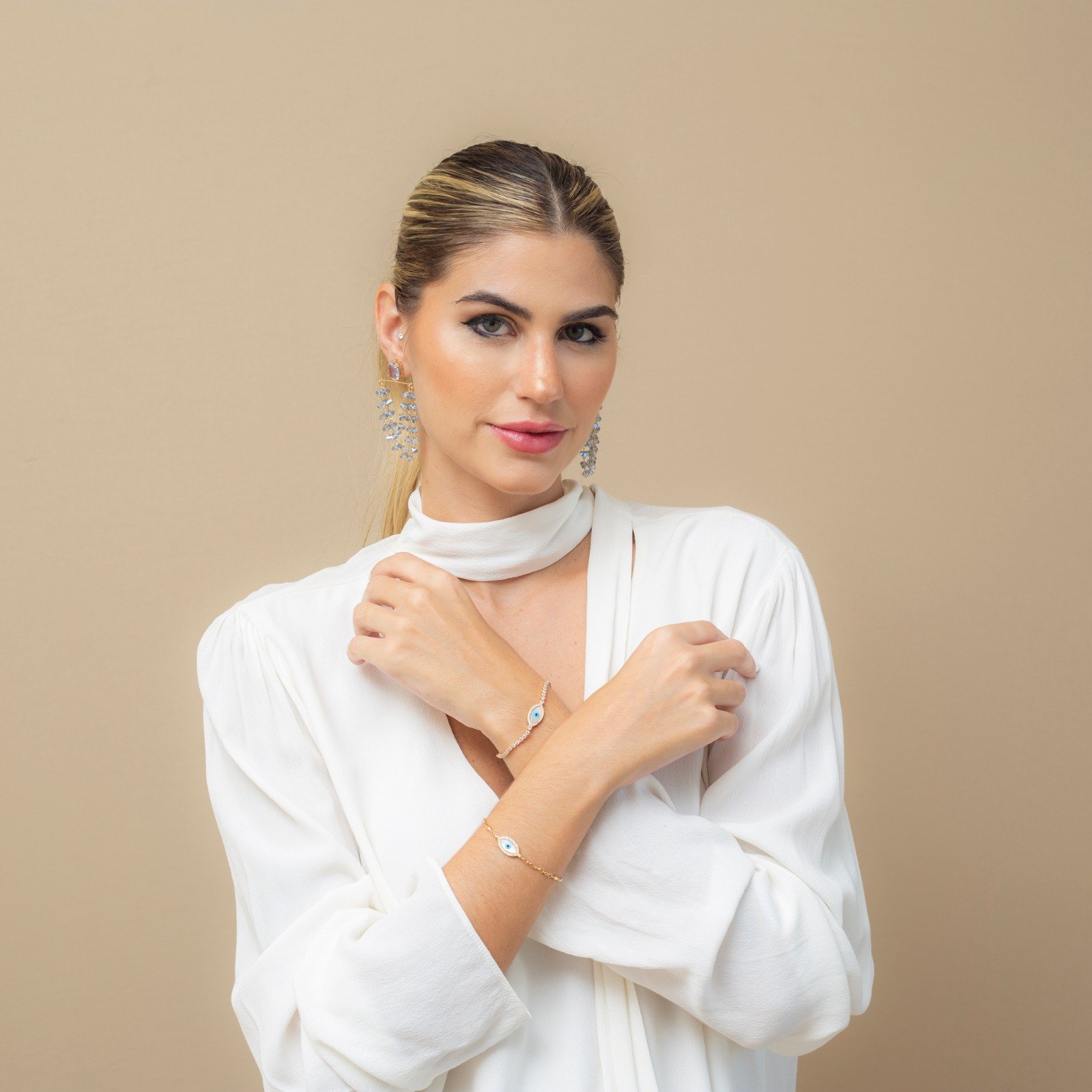 PULSEIRA OLHO GREGO BANHO OURO