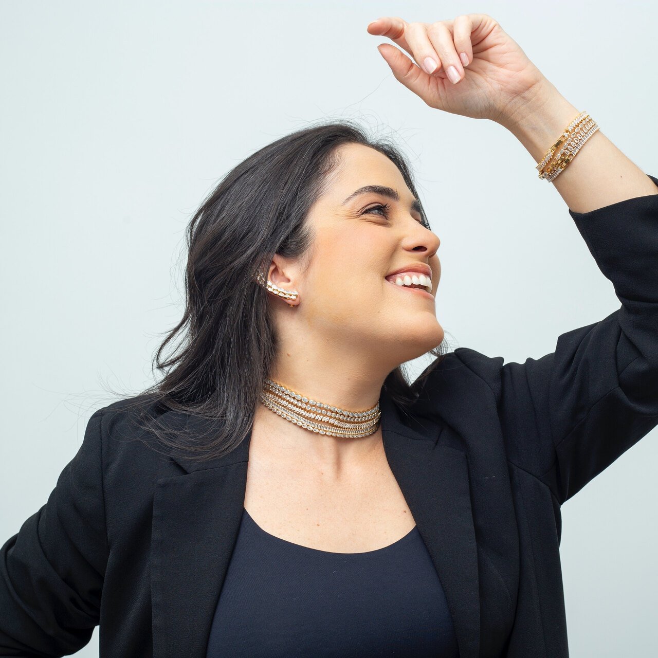 PULSEIRA SABINA RIVIERA FINA ZIRCÔNIAS OVAIS INCOLOR BANHO OURO