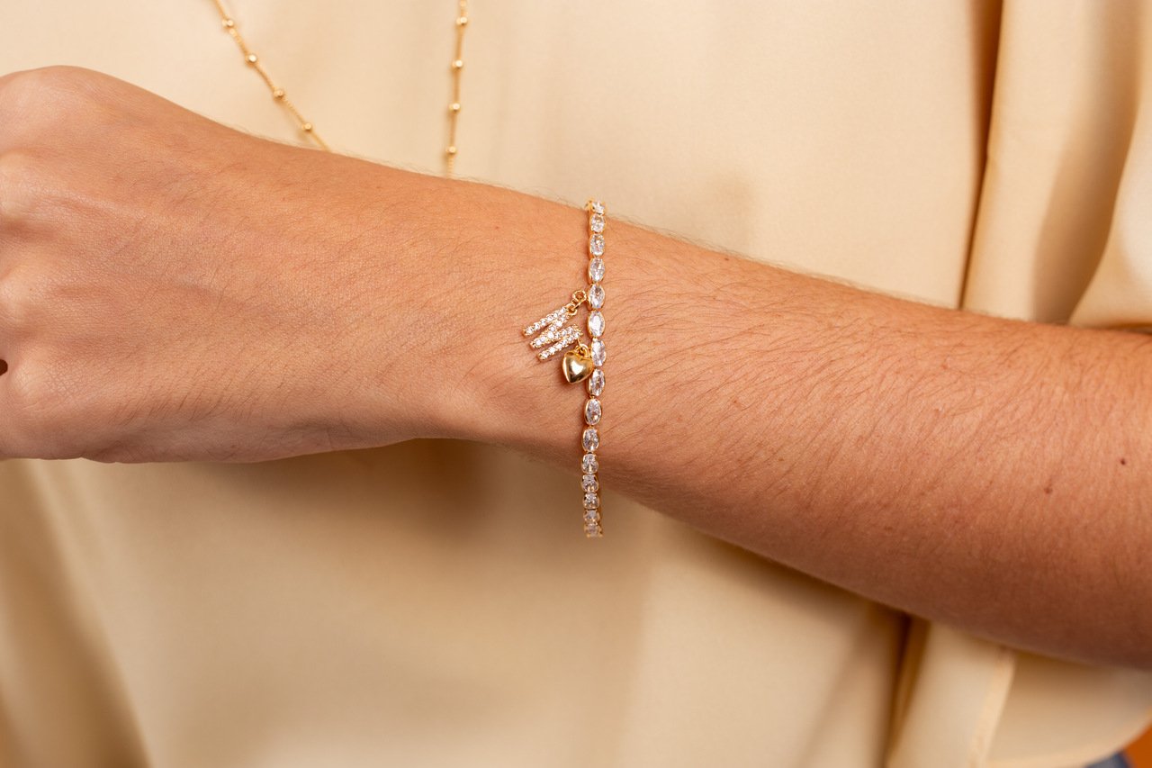 PULSEIRA SABINA RIVIERA FINA ZIRCÔNIAS OVAIS PERSONALIZADA BANHO OURO