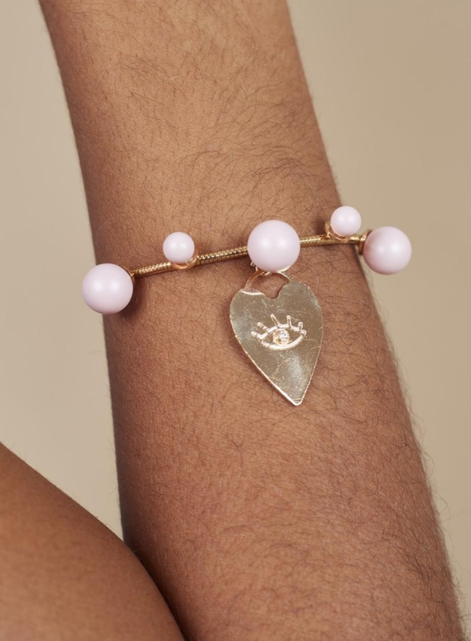 PULSEIRA SORTE PÉROLAS ROSA SWAROVSKI BANHO OURO