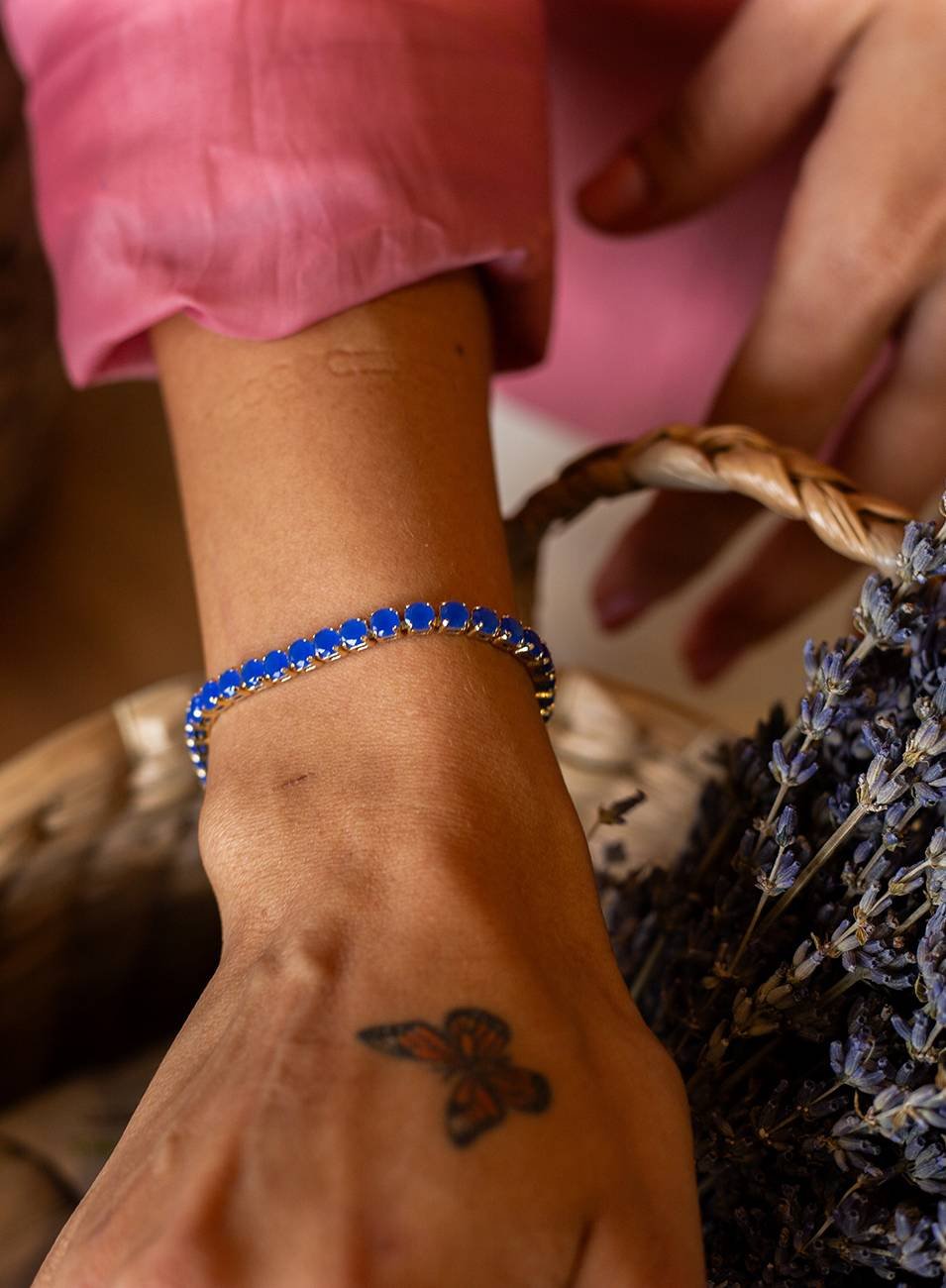 PULSEIRA ZIRCONIA AZUL COM BANHO OURO