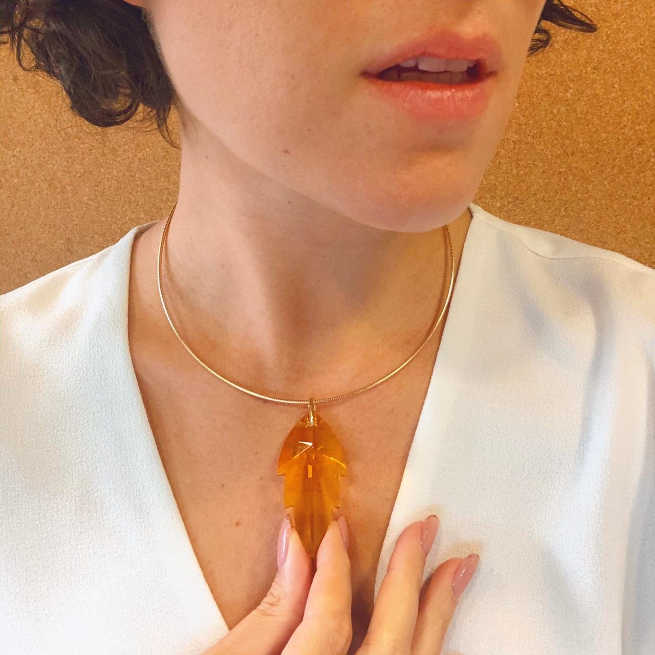CHOKER GRETA ARO MOLA FOLHA CRISTAL ALARANJADO RECICLADO