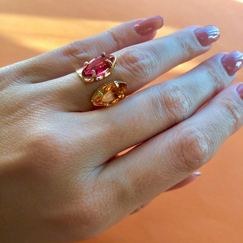 ANEL DELOS DUO NAVETES DE CRISTAL LARANJA E ROSA OURO