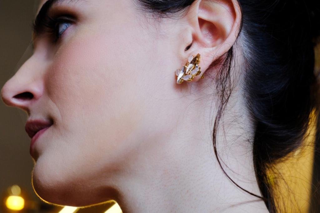 BRINCOS WINGS EAR CUFF CRISTAL ROSÊ BANHO OURO