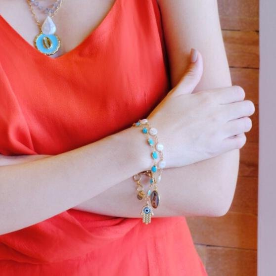 PULSEIRA SHANTAL TURQUESA MÃO DE FATIMA